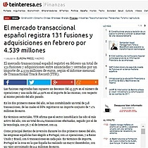 El mercado transaccional espaol registra 131 fusiones y adquisiciones en febrero por 4.539 millones